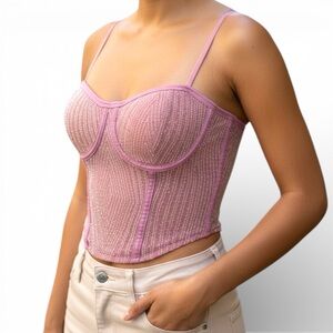 Pink Corset Bustier Top With Silver Piping Size Medium